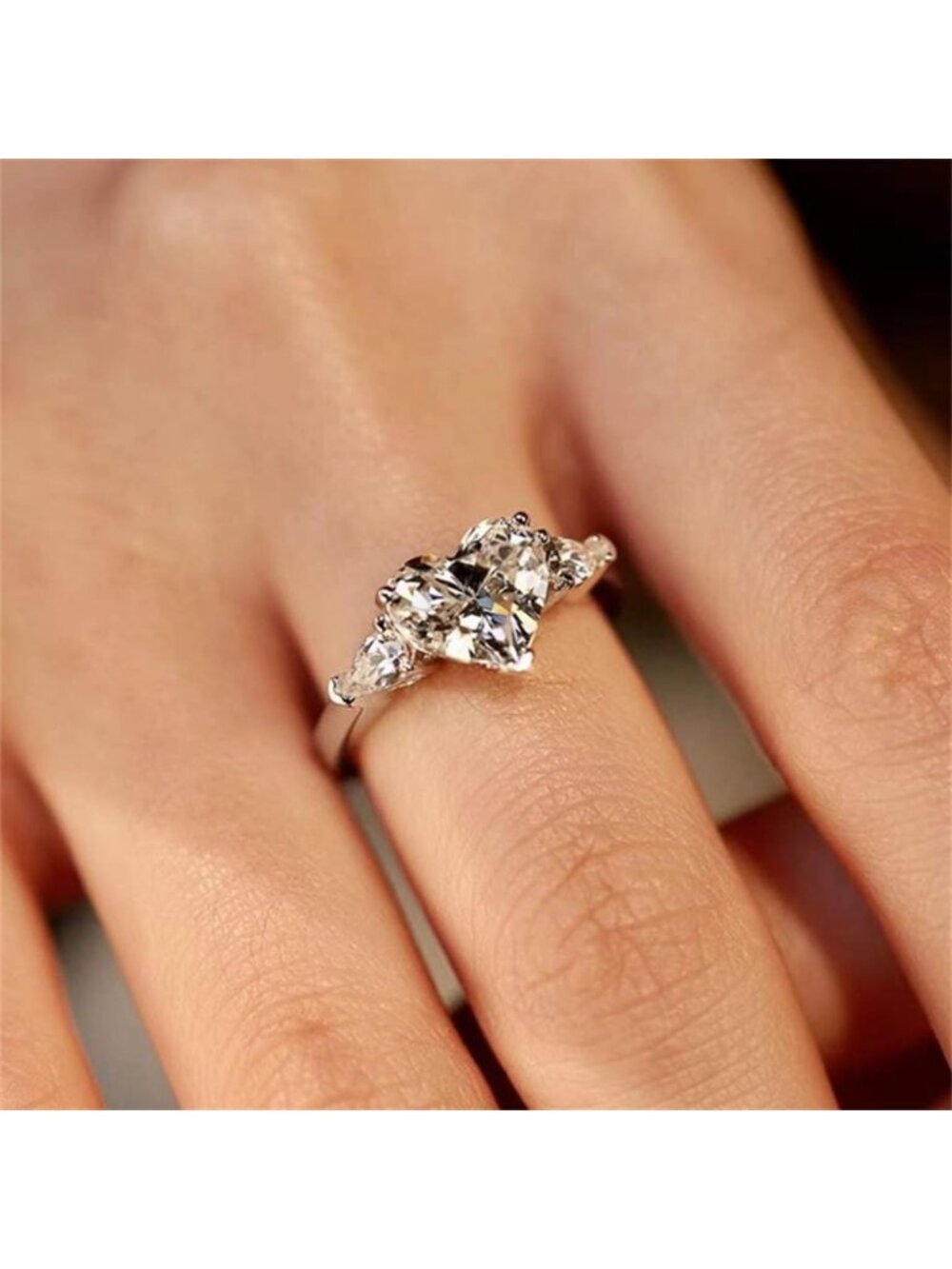 Shiny Heart Gemstone Ring - 925 Sterling Silver, 3Ct CZ Halo Engagement Band